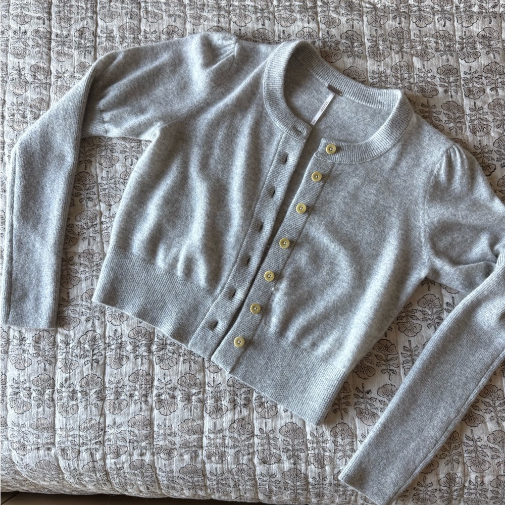 Free People Light Gray Button-Up Cardigan